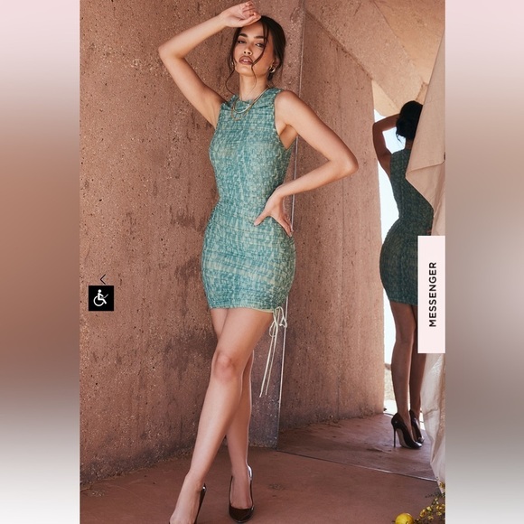 House of CB 'Chelsea' Ivy Ruched Mesh Mini Dress size medium - Picture 1 of 9